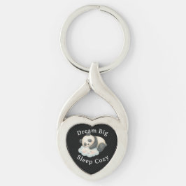 Söt sömnig panda på moln akvarell twisted heart silverfärgad nyckelring
