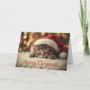Söt Sömnig Tomte Katt Mysig Jul  Kort