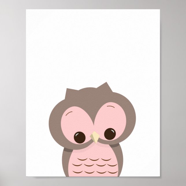 Söt Sömnig Uggla i Rosa Nursery Wall Decor Poster (Framsidan)