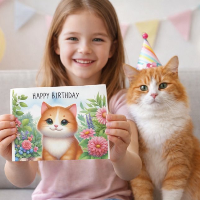 Söt sondotter katt och blommor välkomstkort kort (Skapare uppladdad)