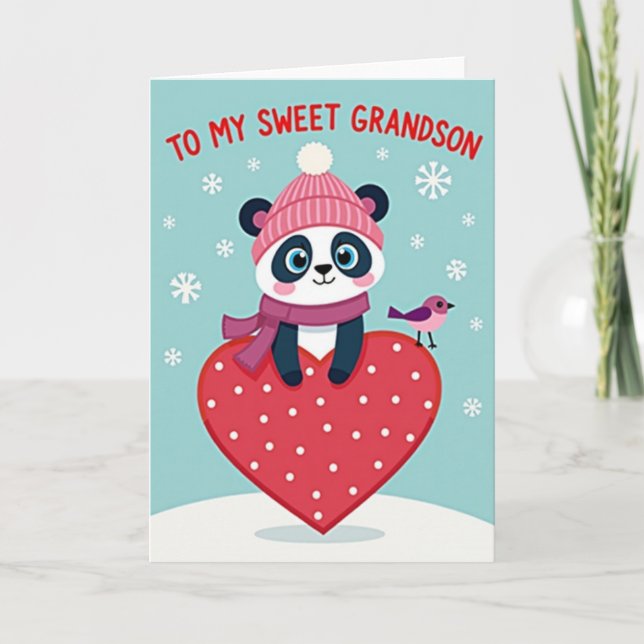 Söt sonson Panda Vinterkort Kort (Framsida)