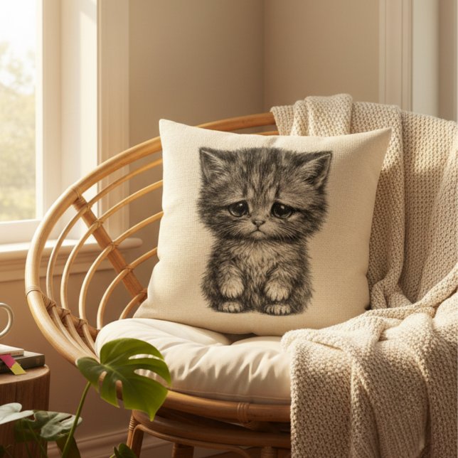Söt sorglig kattunge dekorativ kudde (Skapare uppladdad)