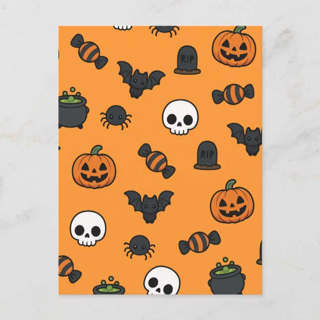 Söt Söt Halloween Mönster Orange Skräcklig Pumpa  Vykort (Framsida)