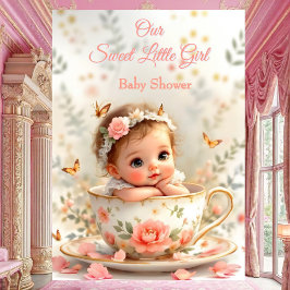 Söt söt persiko rosa flicka baby shower tekopp inbjudningar