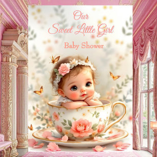 Söt söt persiko rosa flicka baby shower tekopp inbjudningar