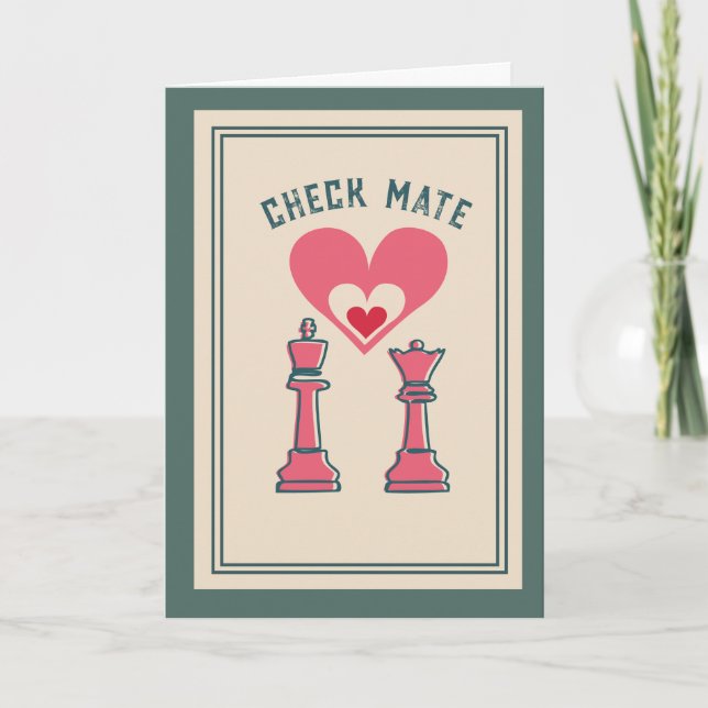 Söt söt retro rolig schackmatt Alla hjärtans dag Helgkort (Framsida)