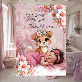 Söt söt rosa flicka bebis badar valp hund inbjudningar