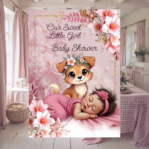 Söt söt rosa flicka bebis badar valp hund inbjudningar