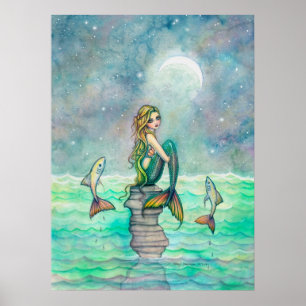 Söt söt sjöjungfru och fisk fantasykonst poster