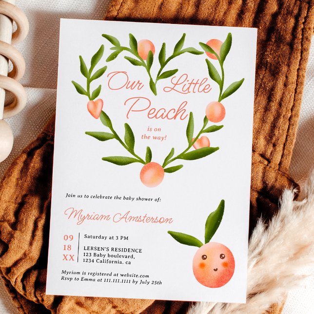 Söt, söt, söt, söt, liten pepparkusch inbjudningar (Sweet heart modern cute little peach baby shower invitation)