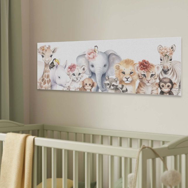 Söt söt vattenfärg Jungle Safari Baby djur Canvastryck (Cute Safari Jungle Baby Animals Nursery Wall Art Decor.)