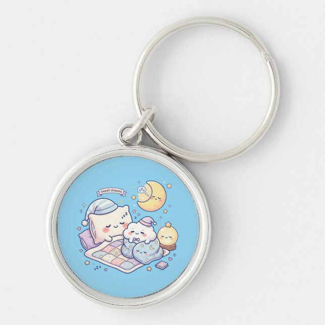 Söt söta drömmar Kawaii-nyckelring Rund Silverfärgad Nyckelring (Framsidan)