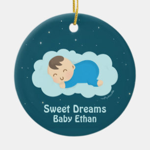 Söt Söta Drömmar Sovande Baby Pojke Rumsdekor Julgransprydnad Keramik