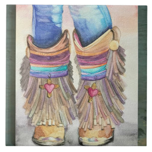 Söt Southwest Boots Cowgirl Wall Tile Trivet Kakelplatta