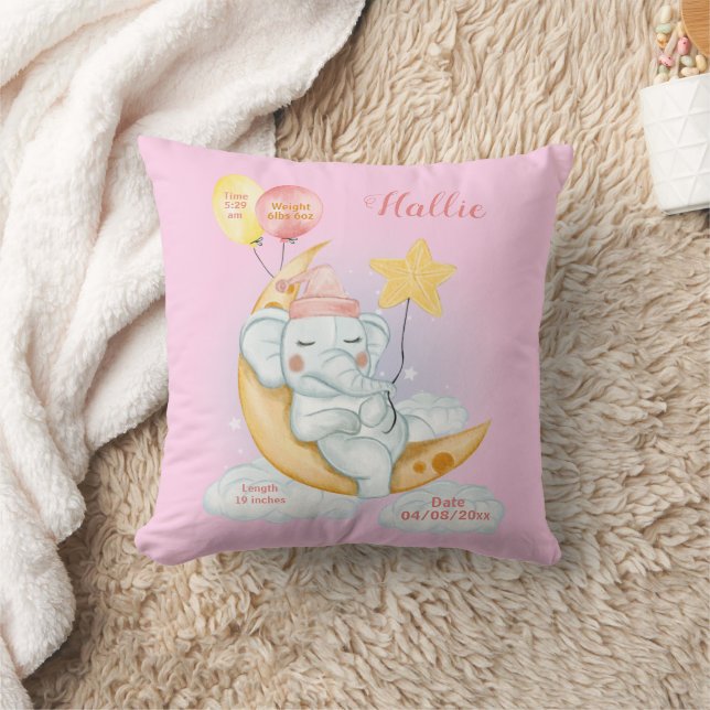Söt sovande baby elefant födelsestatistik rosa kudde (Filt)