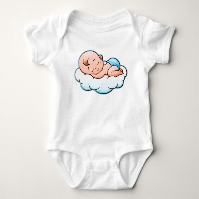 Söt sovande baby på blå moln - söta drömmar nu t shirt (Framsida)