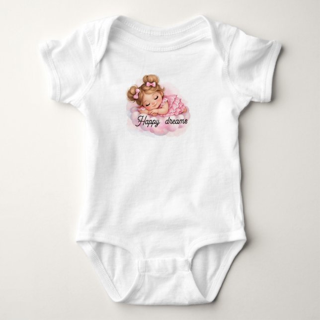 Söt sovande babyflicka på rosa moln konst t shirt (Framsida)