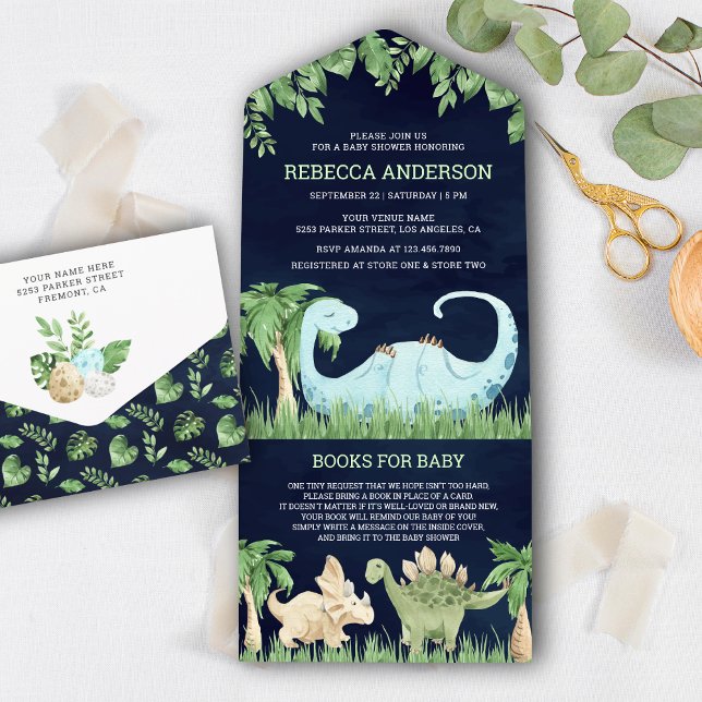 Söt sovande dinosaurie marinblå baby shower (Skapare uppladdad)