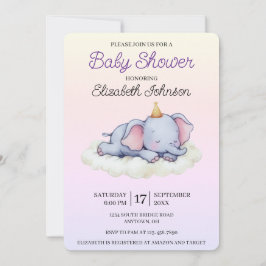 Söt sovande elefantbaby inbjudan till baby shower