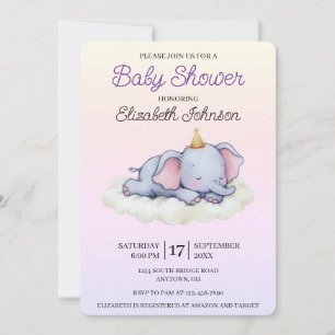 Söt sovande elefantbaby inbjudan till baby shower