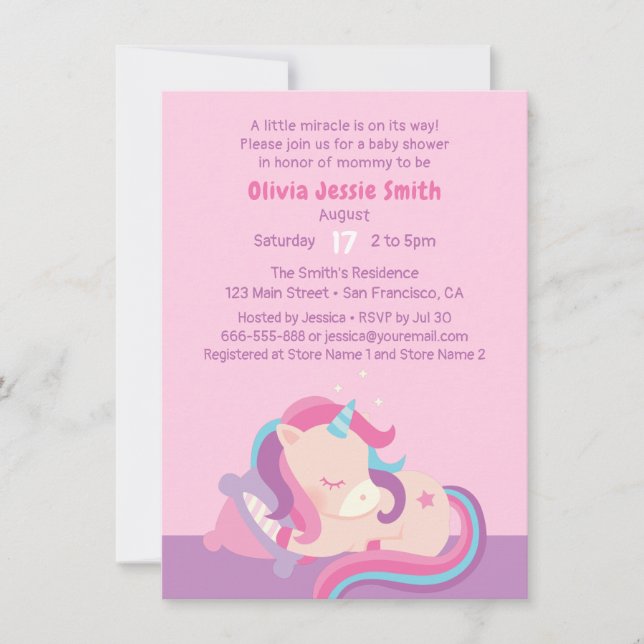 Söt sovande enhörningsbaby - Babyshower Inbjudningar (Framsida)