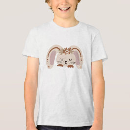 Söt sovande kanin med blomkrona t shirt