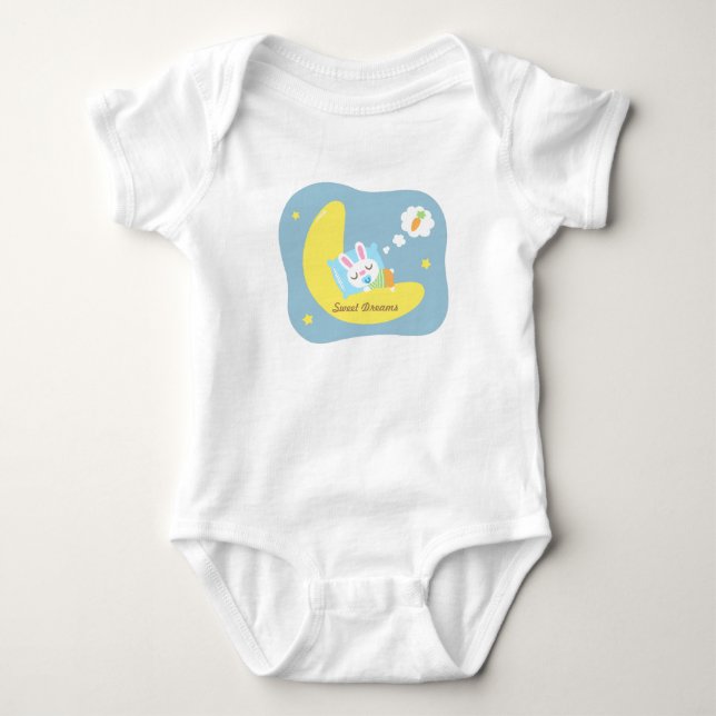 Söt sovande kanin på månen för babypojke tee shirt (Framsida)