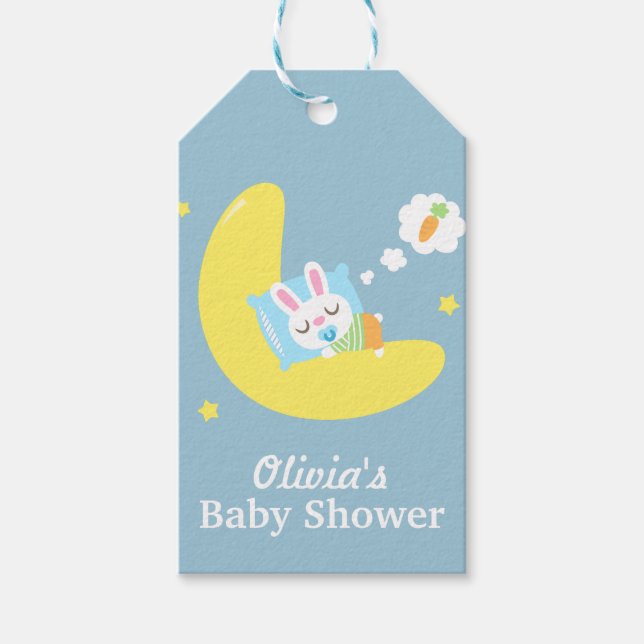 Söt sovande kanin på månens baby shower presentetikett (Framsidan)
