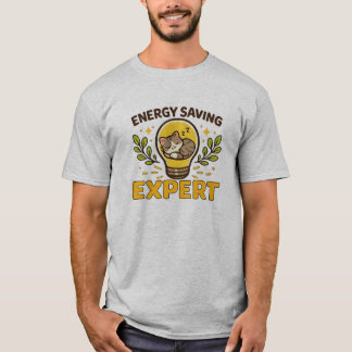 Söt sovande katt energibesparande expert rolig lam t shirt