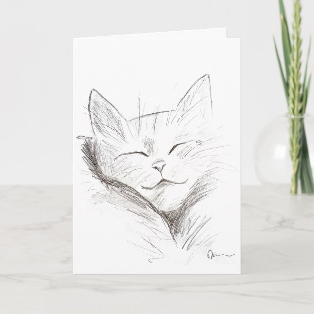 Söt sovande katt gratulationskort kort (Framsida)