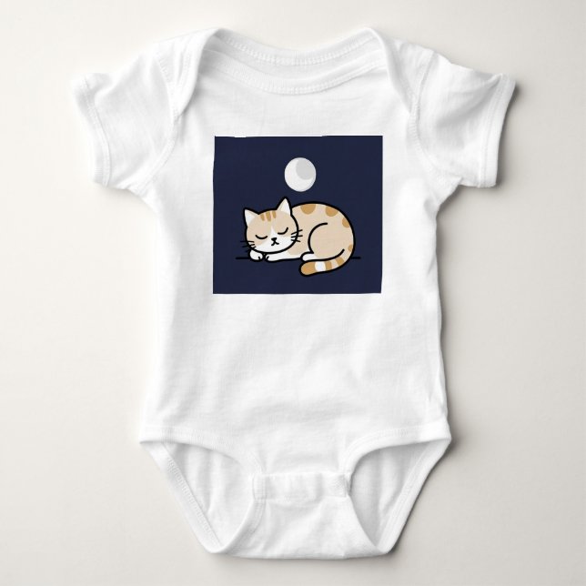 Söt sovande katt måne baby bodysuit  t shirt (Framsida)