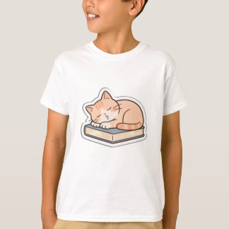 Söt sovande katt på böcker barn t-shirt