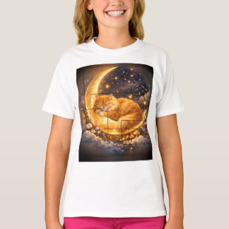 Söt sovande katt på halvmåne barn t-shirt