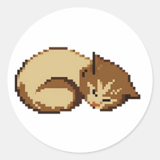 Söt sovande katt pixelklistermärke runt klistermärke