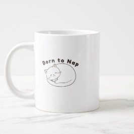 Söt Sövande Katt “Sov Först” Linje Konst Design Jumbo Mugg