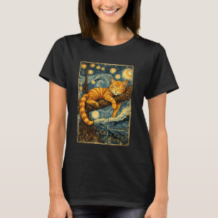Söt sovande katt Van Gogh Stjärnnatt Inspirerad D T Shirt