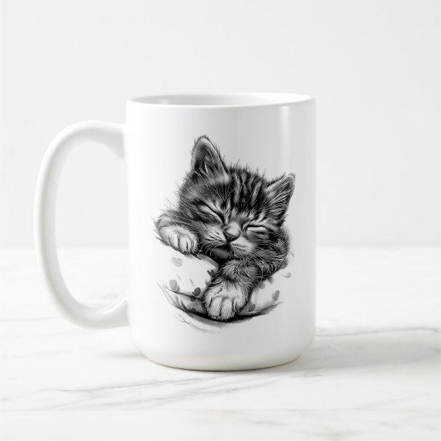 Söt sovande kattunge kaffemugg (Vänster)