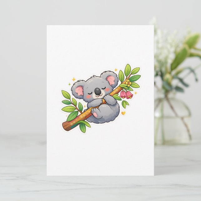 Söt sovande koala på eukalyptusgren Kawaii  Inbjudningar (Stående Fram)