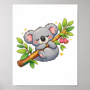 Söt sovande koala på eukalyptusgren Kawaii Poster