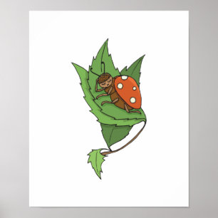 söt, sovande, liten ladybug poster