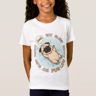 Söt sovande mops flickor skjorta Äta Sova Upprep T Shirt
