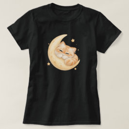 Söt sovande orange katt på halvmåne t-shirt