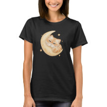 Söt sovande orange katt på halvmåne t-shirt