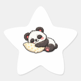 Söt sovande panda med kudde stjärnformat klistermärke