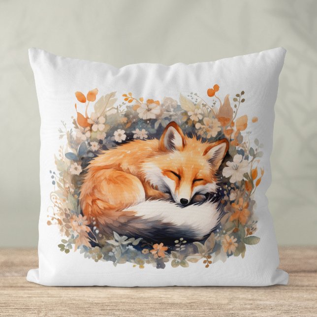 Söt sovande räv kudde (Cute sleeping fox watercolour pillow)