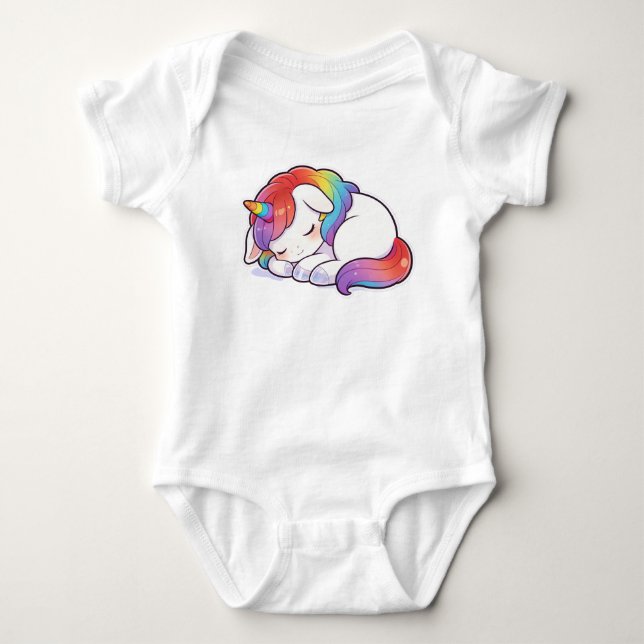 Söt sovande regnbåge enhörning Kawaii Unisex T-Shi T Shirt (Framsida)