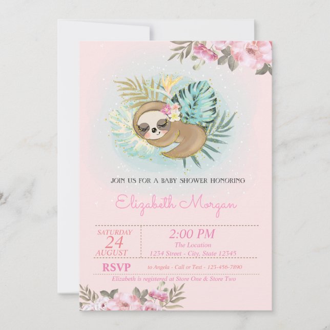 Söt sovande sengångare blommande baby shower  inbjudningar (Framsida)