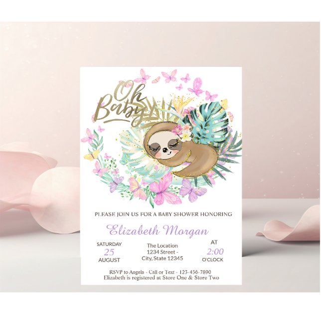 Söt sovande sengångare fjärilar baby shower    inbjudningar (Skapare uppladdad)