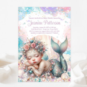 Söt sovande sjöjungfru Baby Shower Inbjudningar