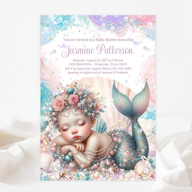 Söt sovande sjöjungfru Baby Shower Inbjudningar (Skapare uppladdad)